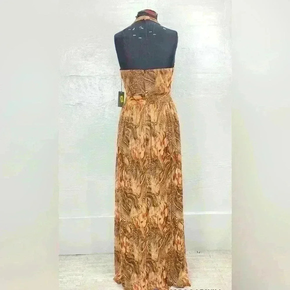 NWT Vince Camuto Size 12 Brown Halter Vacation/Date Night Dress W/23" Necklace - Picture 11 of 13